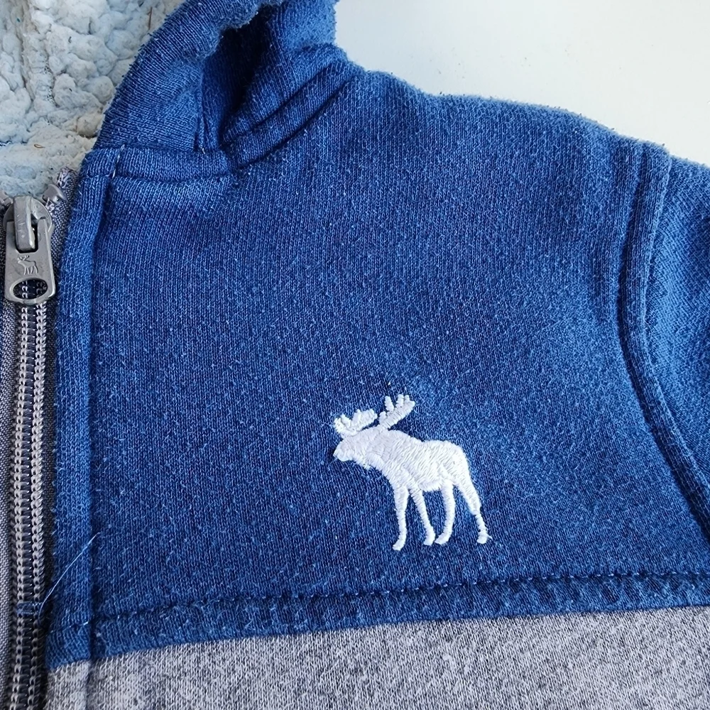 Abercrombie Kids Hoodie Sweatshirt blue Gray Full Zip Jacket Sherpa Lined 7/8